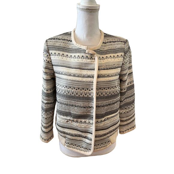 Parker Metallic Spring Tweed Mixed Media Blazer Cream Black S - Picture 1 of 9